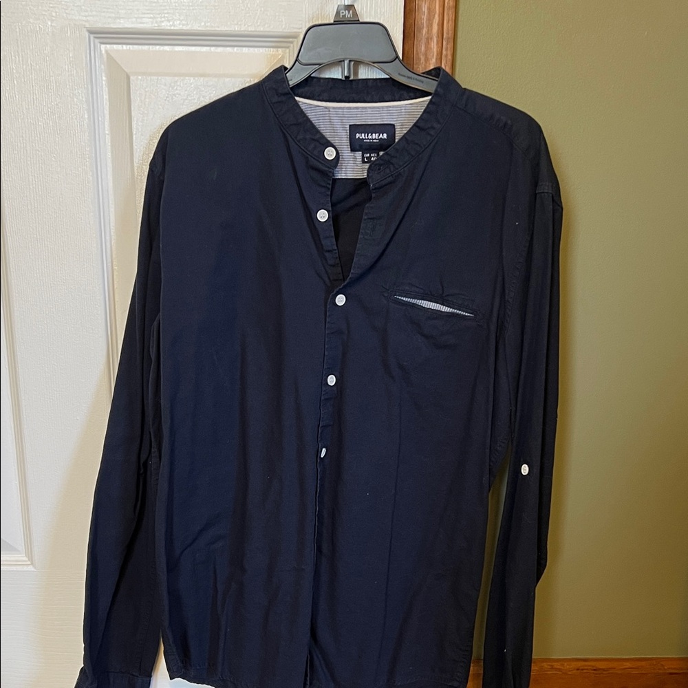 Pull&Bear Dark Blue Casual Button Down Shirt